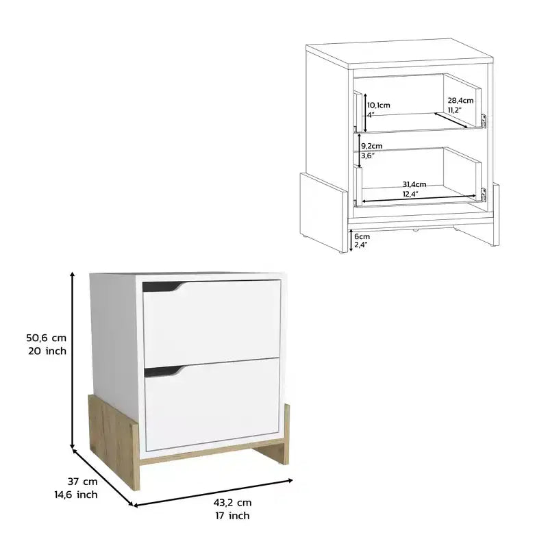 20 White And Natural Wood Two Drawer Nightstand