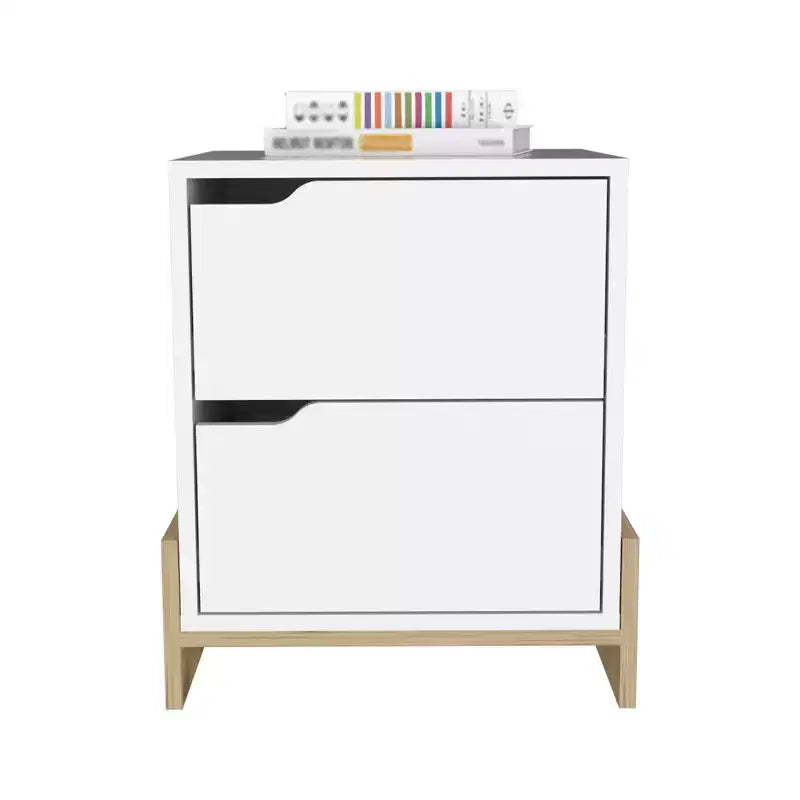 20 White And Natural Wood Two Drawer Nightstand