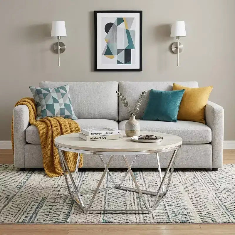 33 Silver Manufactured Wood And Metal Round Coffee Table