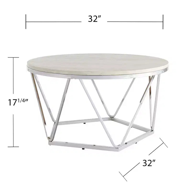 33 Silver Manufactured Wood And Metal Round Coffee Table