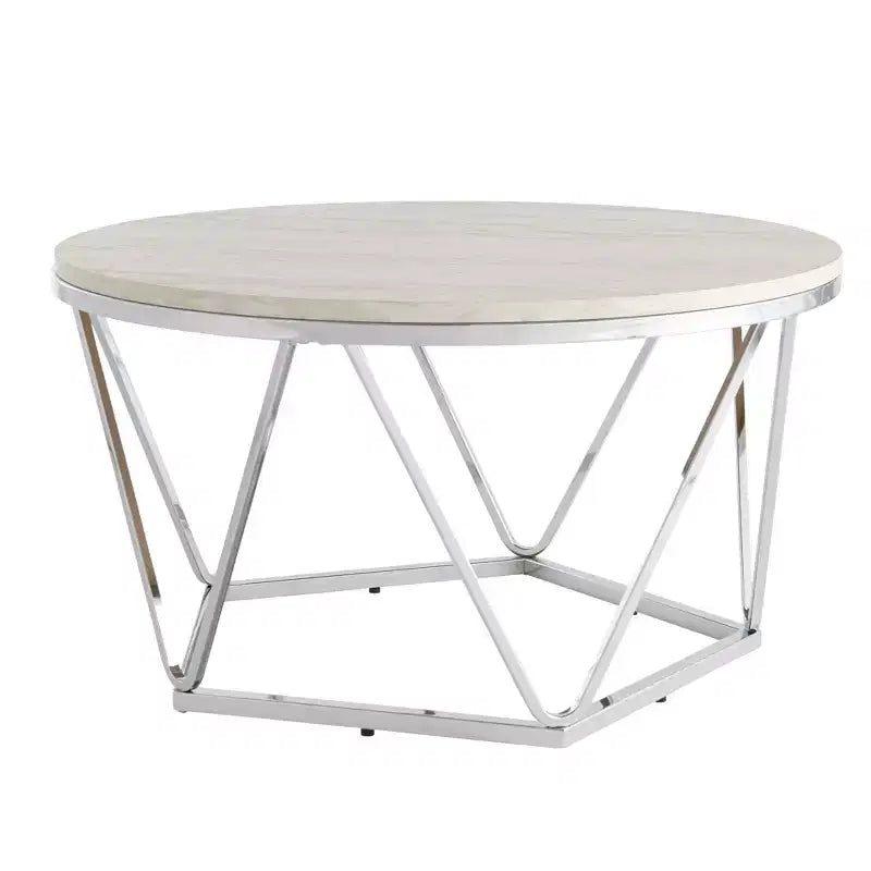 33 Silver Manufactured Wood And Metal Round Coffee Table
