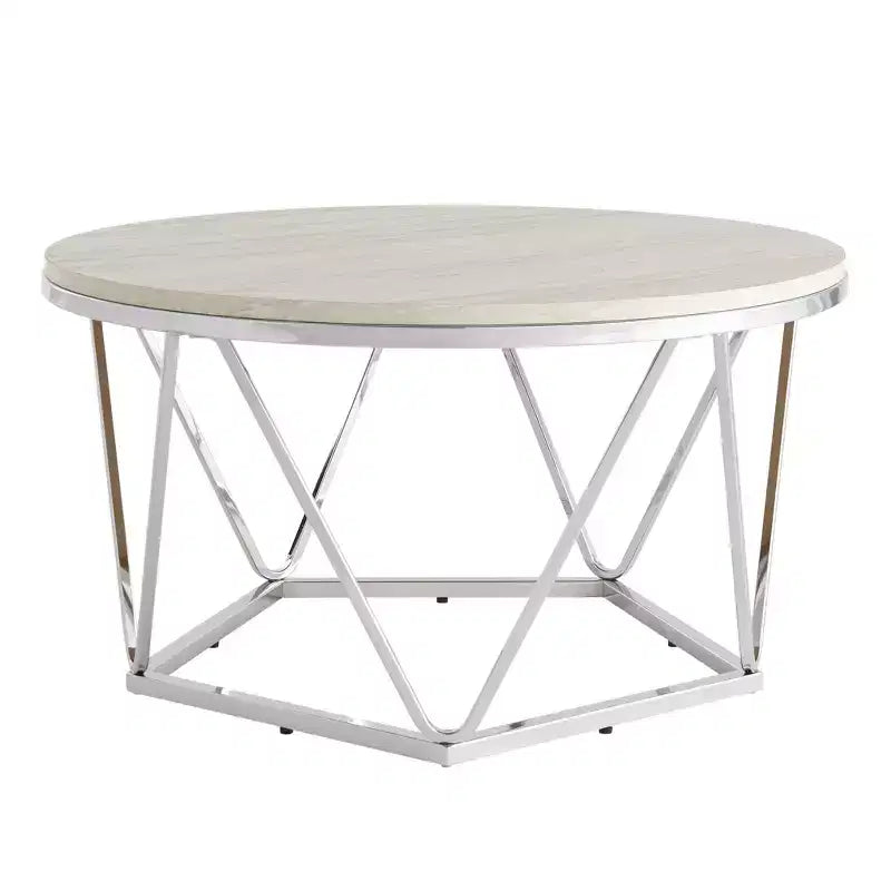 33 Silver Manufactured Wood And Metal Round Coffee Table