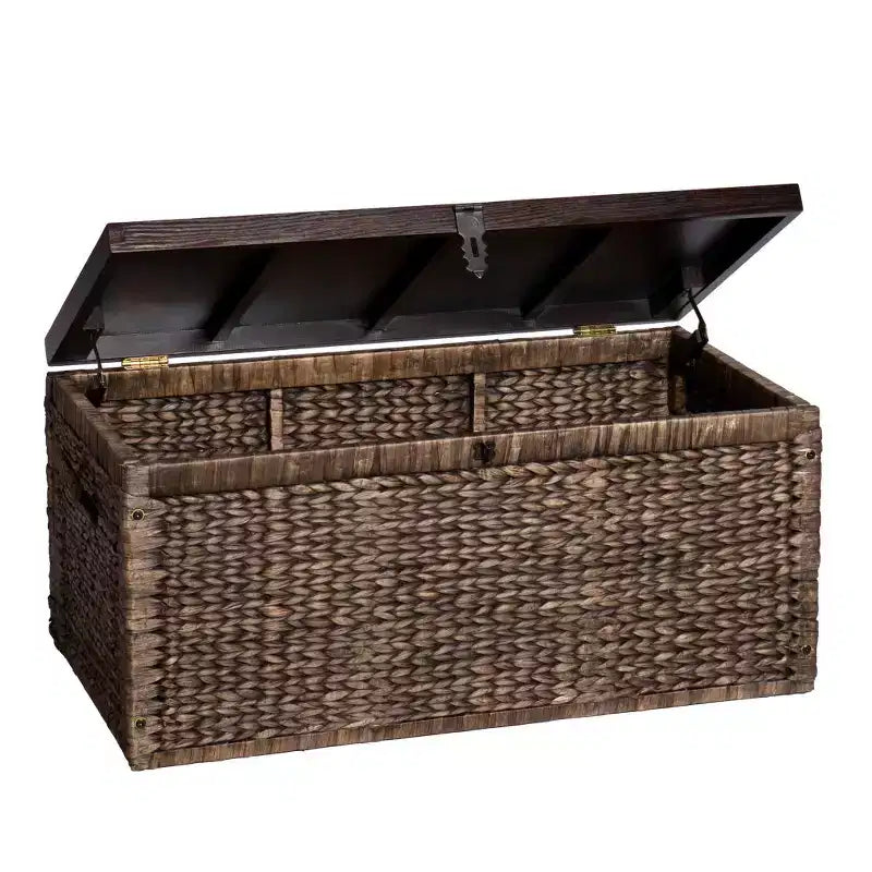 38 Brown Wood And Wicker With Iron Coffee Table