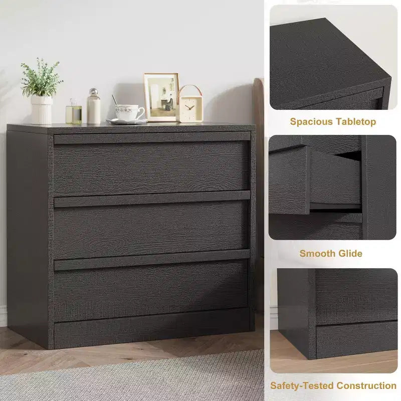 3/4Drawer Dresser for Bedroom, Nightstand 3 Chest of Drawers with Large Storage, Small Modern Bedside End Table Drawer Organizer for Entryway
