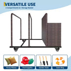 Organisateur de Rangement de Flotteurs de Piscine Robuste à Roulettes, Chariot en Rotin PE à 2 Compartiments, Imperméable et Résistant aux UV avec Accoudoirs