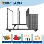 Organisateur de Rangement de Flotteurs de Piscine Robuste à Roulettes, Chariot en Rotin PE à 2 Compartiments, Imperméable et Résistant aux UV avec Accoudoirs