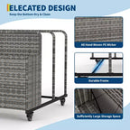 Organisateur de Rangement de Flotteurs de Piscine Robuste à Roulettes, Chariot en Rotin PE à 2 Compartiments, Imperméable et Résistant aux UV avec Accoudoirs