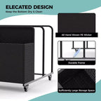 Organisateur de Rangement de Flotteurs de Piscine Robuste à Roulettes, Chariot en Rotin PE à 2 Compartiments, Imperméable et Résistant aux UV avec Accoudoirs