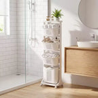 JVNOXK White 4-Tier Rolling Laundry Sorter with Removable Baskets & Wheels, Laundry Storage Organizer Cart for Bathroom Laundry Room