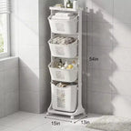 Trieur de linge roulant blanc à 4 niveaux avec paniers amovibles et roulettes, chariot de rangement pour salle de bain et buanderie