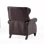 Fauteuil club inclinable avec dossier à pression en cuir reconstitué marron -: Dossier ailé élégant, Cadre en bois dur
