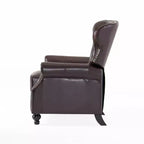 Fauteuil club inclinable avec dossier à pression en cuir reconstitué marron -: Dossier ailé élégant, Cadre en bois dur