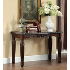 Console table plateau imitation marbre marron traditionnel -: Meuble d'entrée élégant, finition espresso