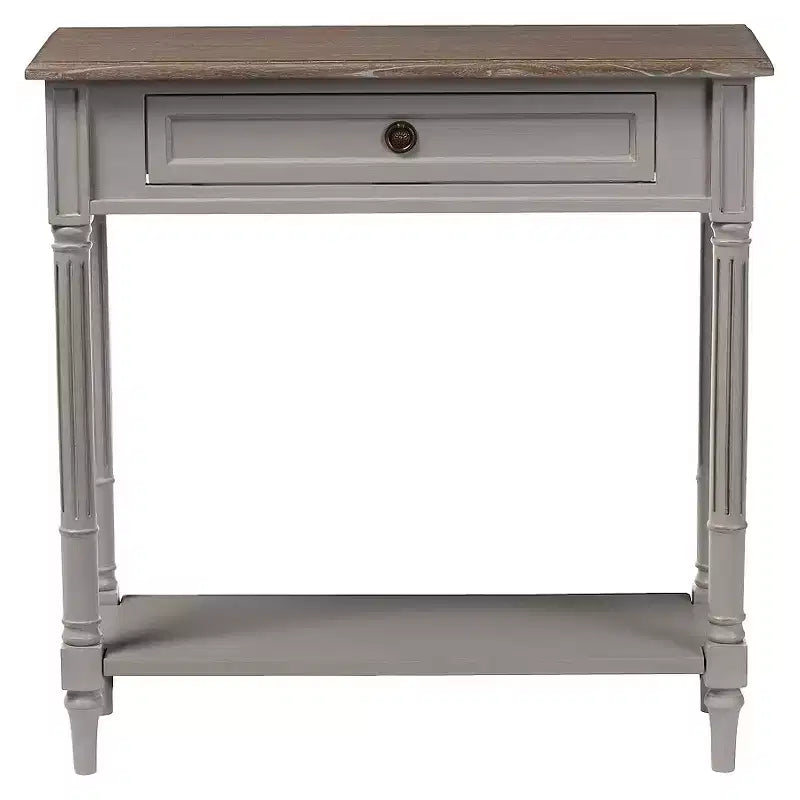 French Provincial Style Console Table with 1 Drawer - White/Light Brown -: Elegant Entryway Furniture, Narrow Design