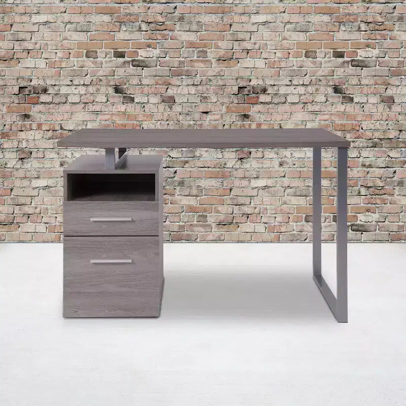 Desk with Two Drawers and Metal Frame