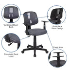 Chaise de bureau ergonomique pivotante en maille filet mi-dossier avec dossier et accoudoirs réglables