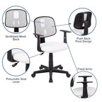 Chaise de bureau ergonomique pivotante en maille filet mi-dossier avec dossier et accoudoirs réglables