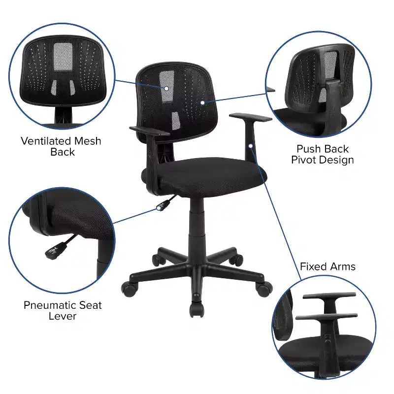 Mid-Back Mesh Swivel Task Office Chair with Pivot Back and Arms