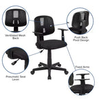 Chaise de bureau ergonomique pivotante en maille filet mi-dossier avec dossier et accoudoirs réglables
