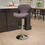 Tabouret de bar contemporain réglable en hauteur avec dossier incurvé et base chromée