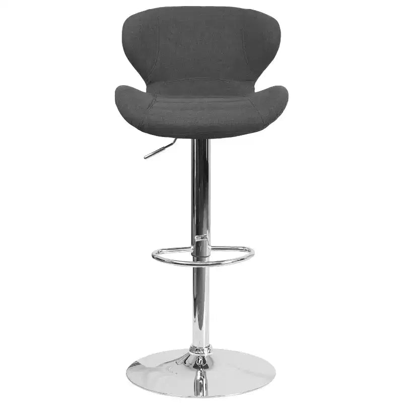 Contemporary Adjustable Height Barstool with Curved Back and Chrome Base