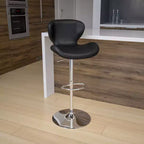 Tabouret de bar contemporain réglable en hauteur avec dossier incurvé et base chromée