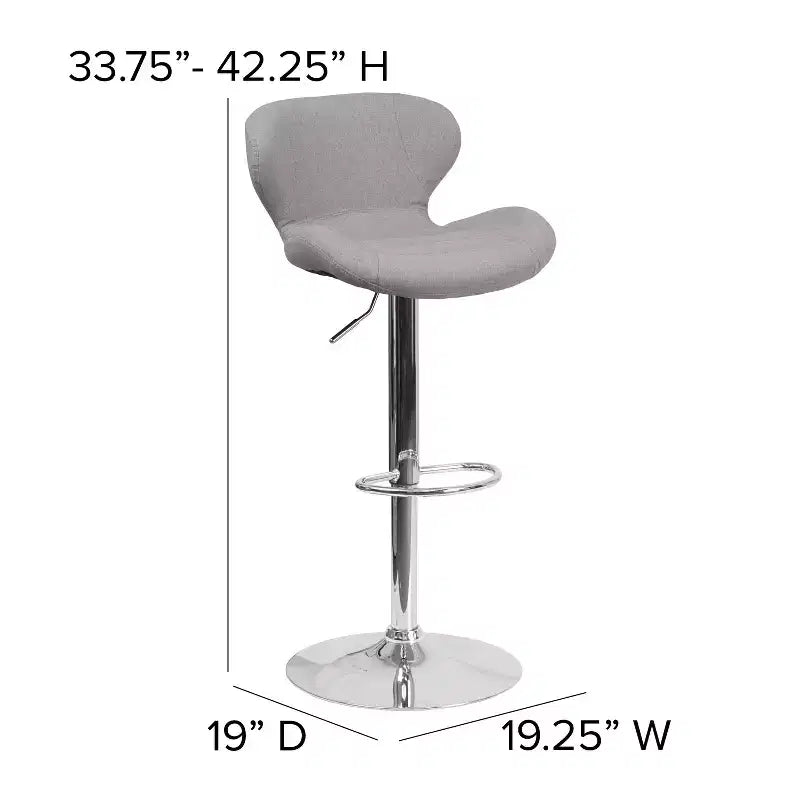 Contemporary Adjustable Height Barstool with Curved Back and Chrome Base