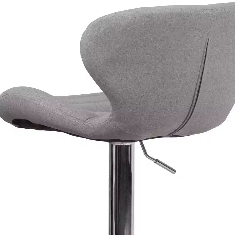 Contemporary Adjustable Height Barstool with Curved Back and Chrome Base