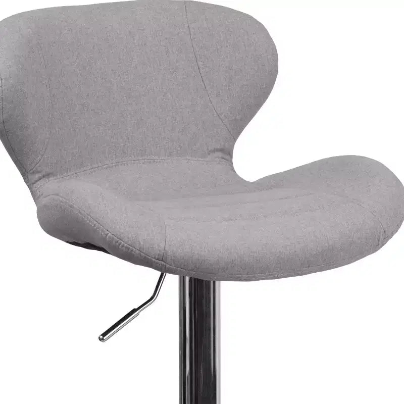 Contemporary Adjustable Height Barstool with Curved Back and Chrome Base