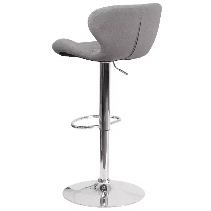 Contemporary Adjustable Height Barstool with Curved Back and Chrome Base