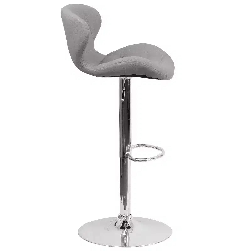 Contemporary Adjustable Height Barstool with Curved Back and Chrome Base
