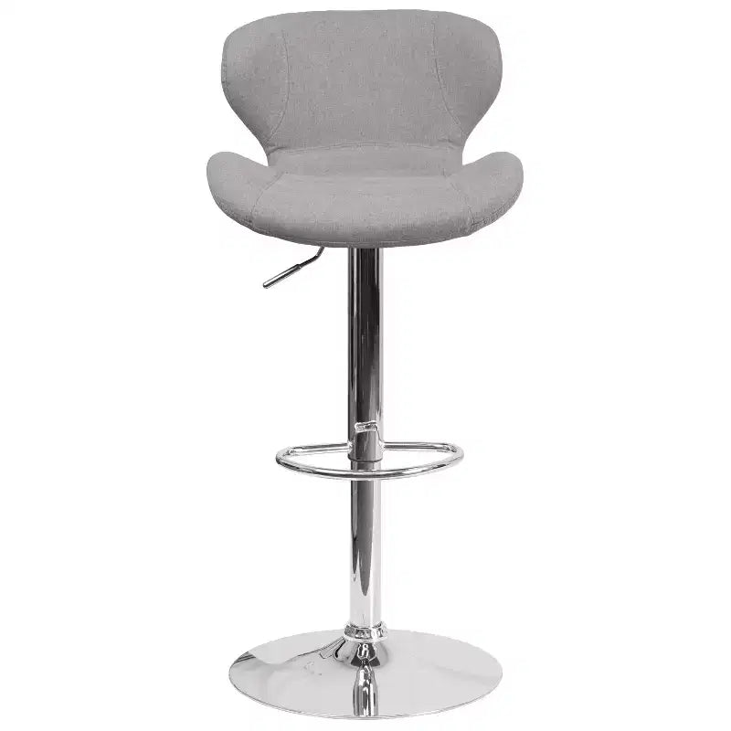 Contemporary Adjustable Height Barstool with Curved Back and Chrome Base