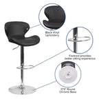 Tabouret de bar contemporain réglable en hauteur avec dossier incurvé et base chromée