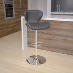 Tabouret de bar contemporain réglable en hauteur avec dossier incurvé et base chromée