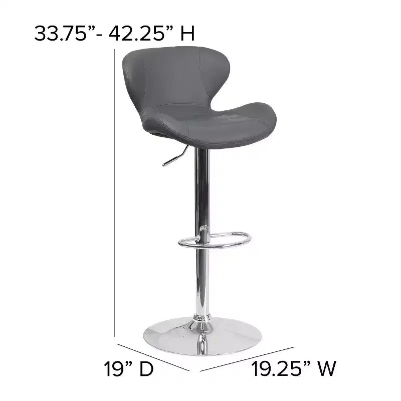 Contemporary Adjustable Height Barstool with Curved Back and Chrome Base