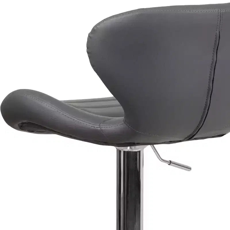 Contemporary Adjustable Height Barstool with Curved Back and Chrome Base