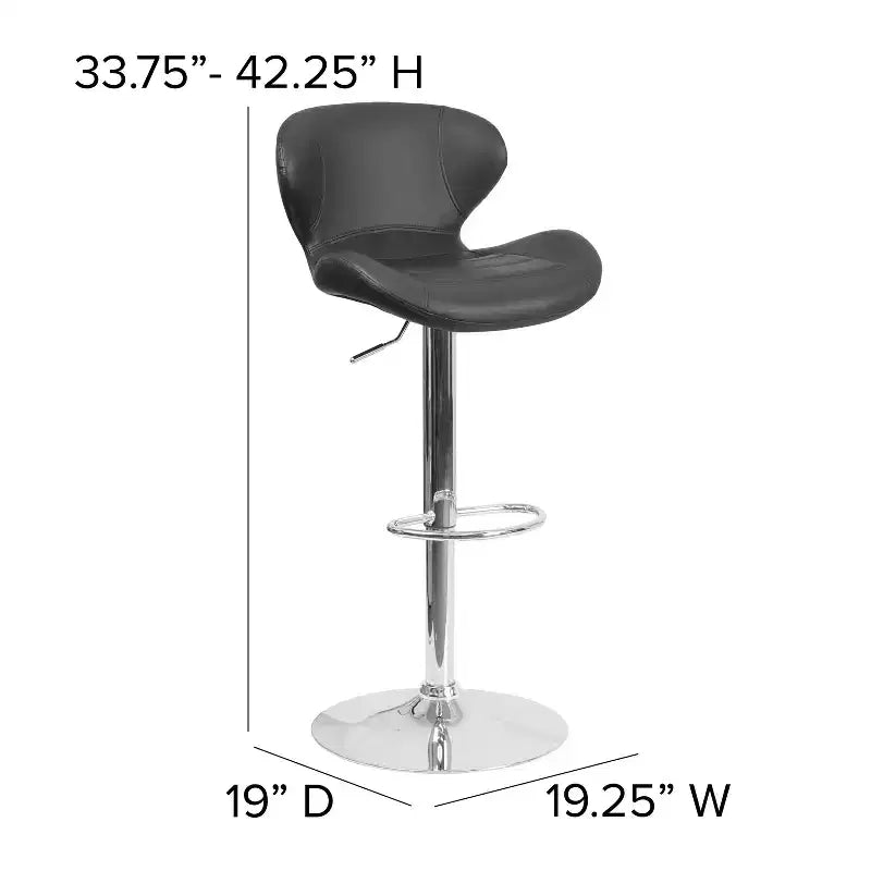 Contemporary Adjustable Height Barstool with Curved Back and Chrome Base