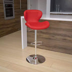 Tabouret de bar contemporain réglable en hauteur avec dossier incurvé et base chromée
