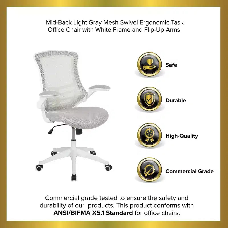 Mid-Back Mesh Swivel Ergonomic Task Office Chair with Flip-Up Arms