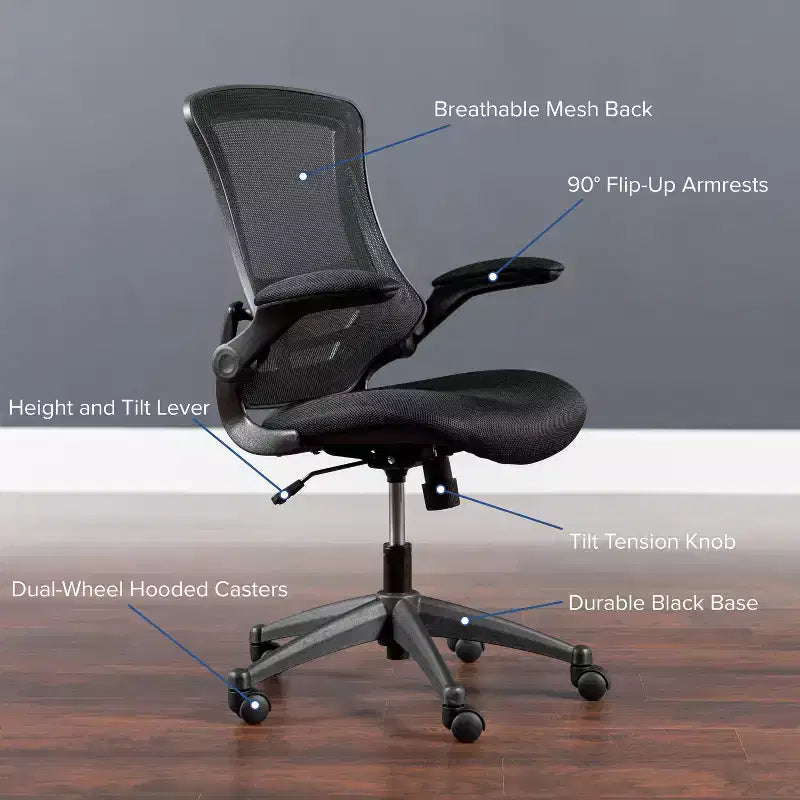 Mid-Back Mesh Swivel Ergonomic Task Office Chair with Flip-Up Arms