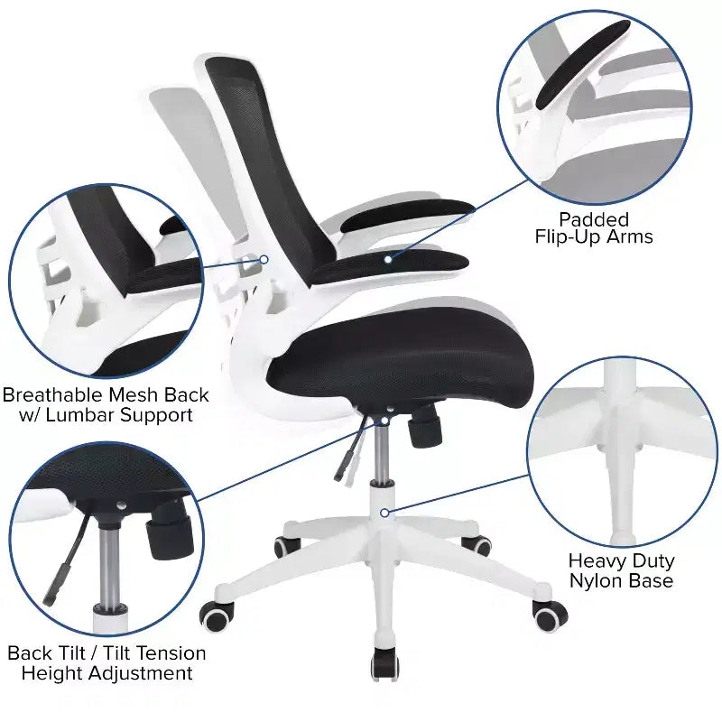 Mid-Back Mesh Swivel Ergonomic Task Office Chair with Flip-Up Arms