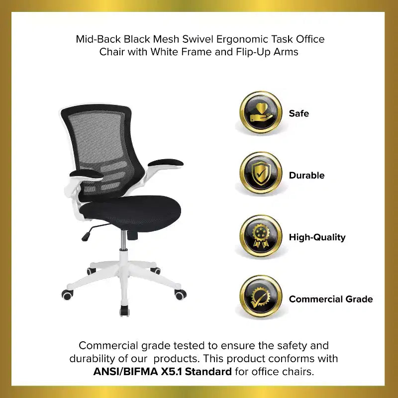 Mid-Back Mesh Swivel Ergonomic Task Office Chair with Flip-Up Arms