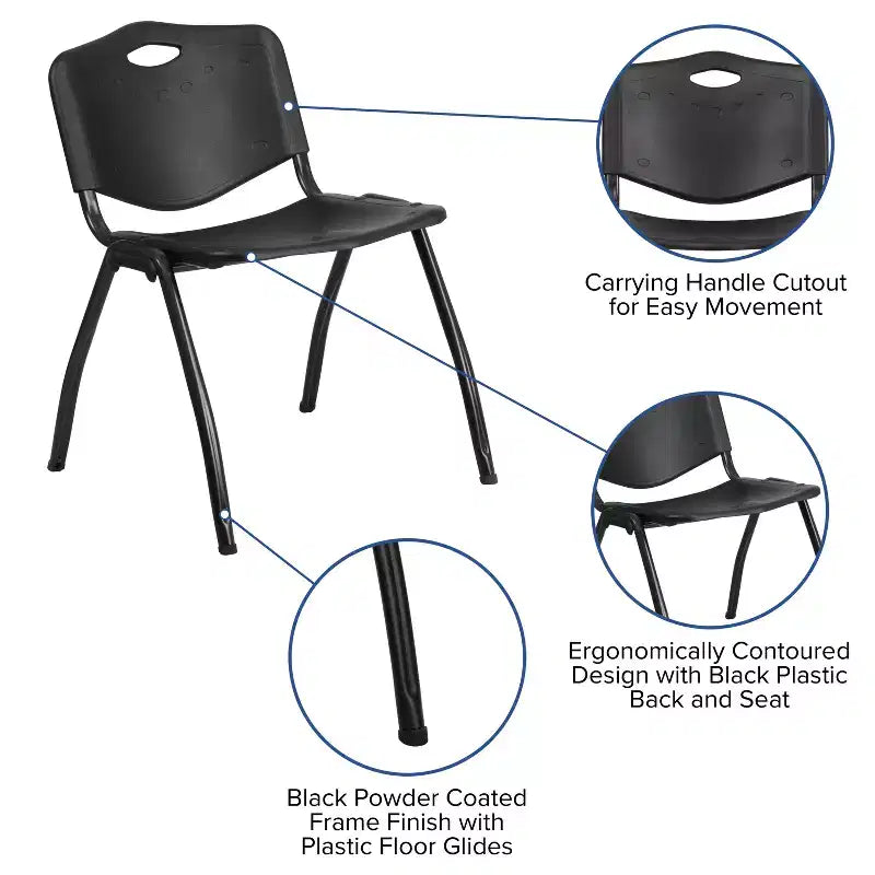 880 lb. Capacity Black Plastic Stack Office Side Chair