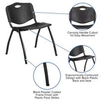 Chaise d'appoint de bureau empilable en plastique noir, capacité de 880 lb