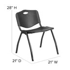 Chaise d'appoint de bureau empilable en plastique noir, capacité de 880 lb