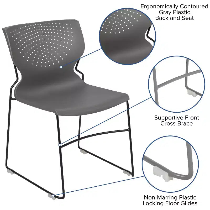 Home and Office Stack Chair with Lumbar Support and Metal Frame - Guest Chair