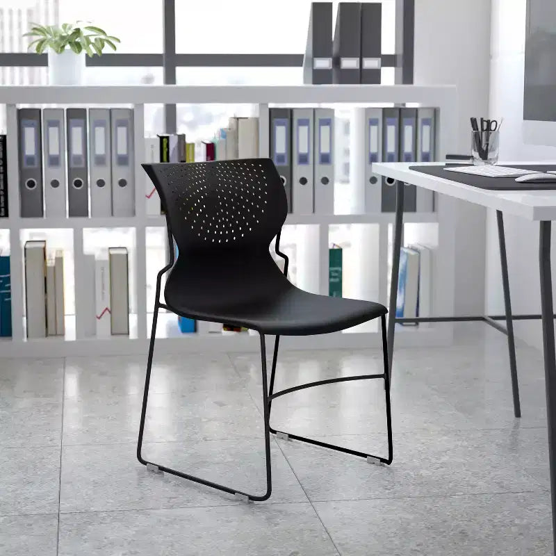 Home and Office Stack Chair with Lumbar Support and Metal Frame - Guest Chair