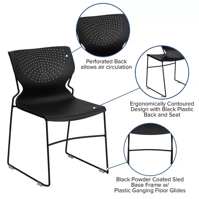 Home and Office Stack Chair with Lumbar Support and Metal Frame - Guest Chair