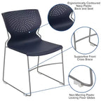 Chaise empilable pour la maison et le bureau avec support lombaire et cadre en métal - Chaise d'appoint