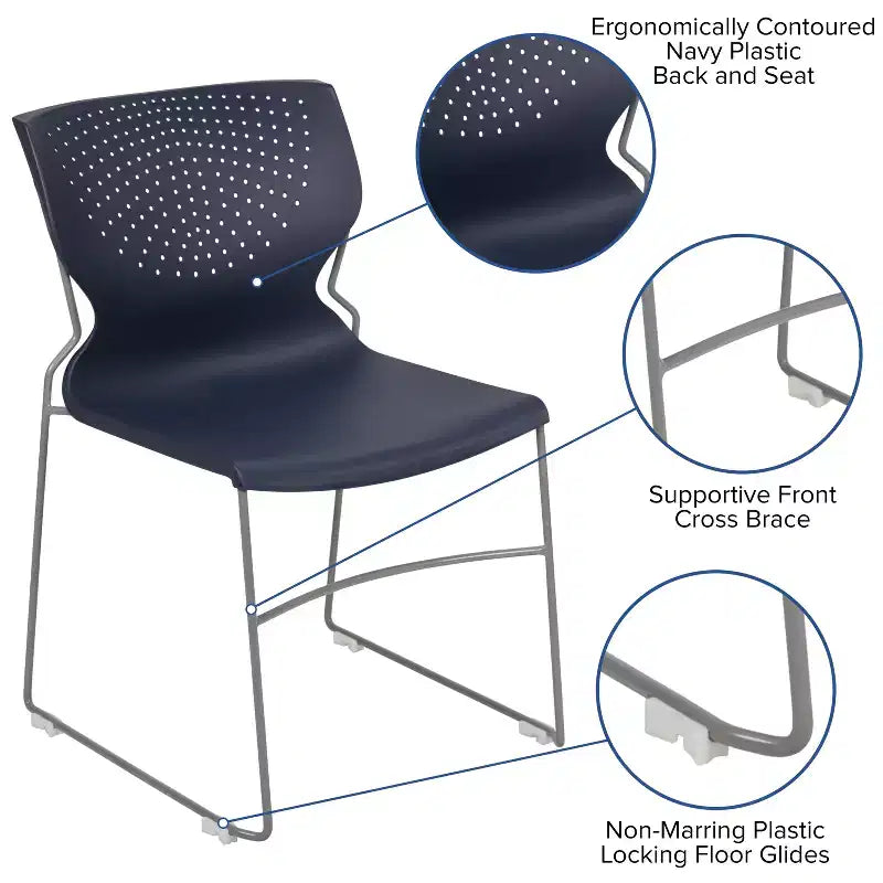 Home and Office Stack Chair with Lumbar Support and Metal Frame - Guest Chair